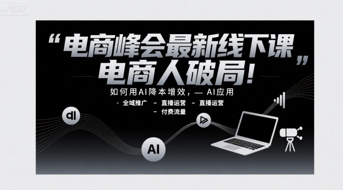 电商峰会最新线下课，电商人破局，如何用AI降本增效，AI应用-全域推广-直播运营-付费流量-雅芽云网创