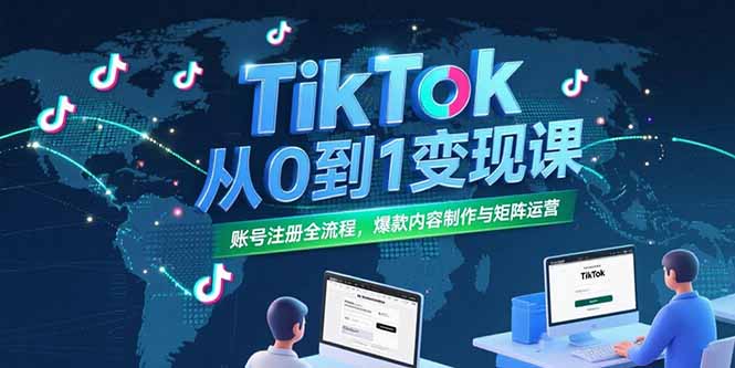TikTok从0到1变现课，账号注册全流程，爆款内容制作与矩阵运营-雅芽云网创