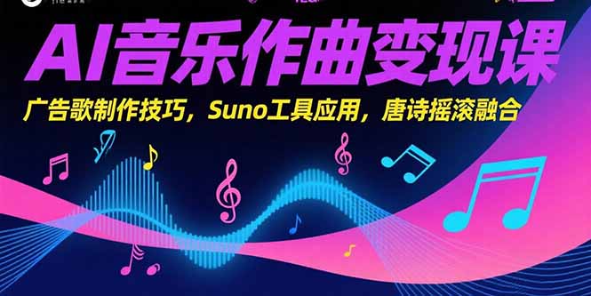 AI音乐作曲变现课，广告歌制作技巧，Suno工具应用，唐诗摇滚融合-雅芽云网创
