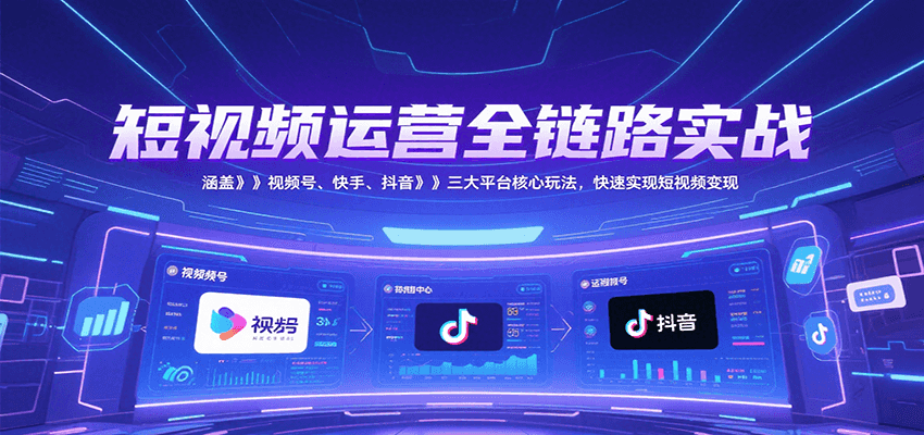 短视频运营全链路实战，涵盖视频号、快手、抖音三大平台核心玩法，快速实现变现！-雅芽云网创