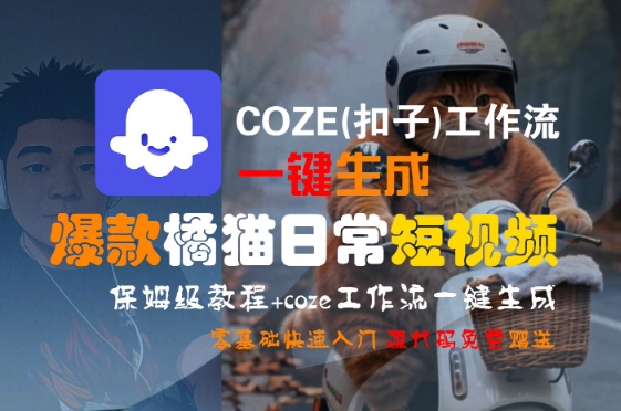 COZE(扣子)工作流一键生成爆款橘猫日常短视频，保姆级教程，零基础快速入门-雅芽云网创