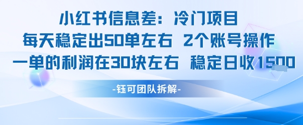 小红书信息差冷门项目一单利润30块每天稳定1.5k左右2个账号操作-雅芽云网创