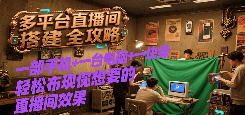 多平台直播间搭建全攻略，一部手机+一台电脑+一块绿布轻松实现你想要的直播间效果-雅芽云网创