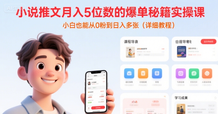 小说推文月入5位数的爆单秘籍实操课，，小白也能从0粉到日入多张(详细教程)-雅芽云网创