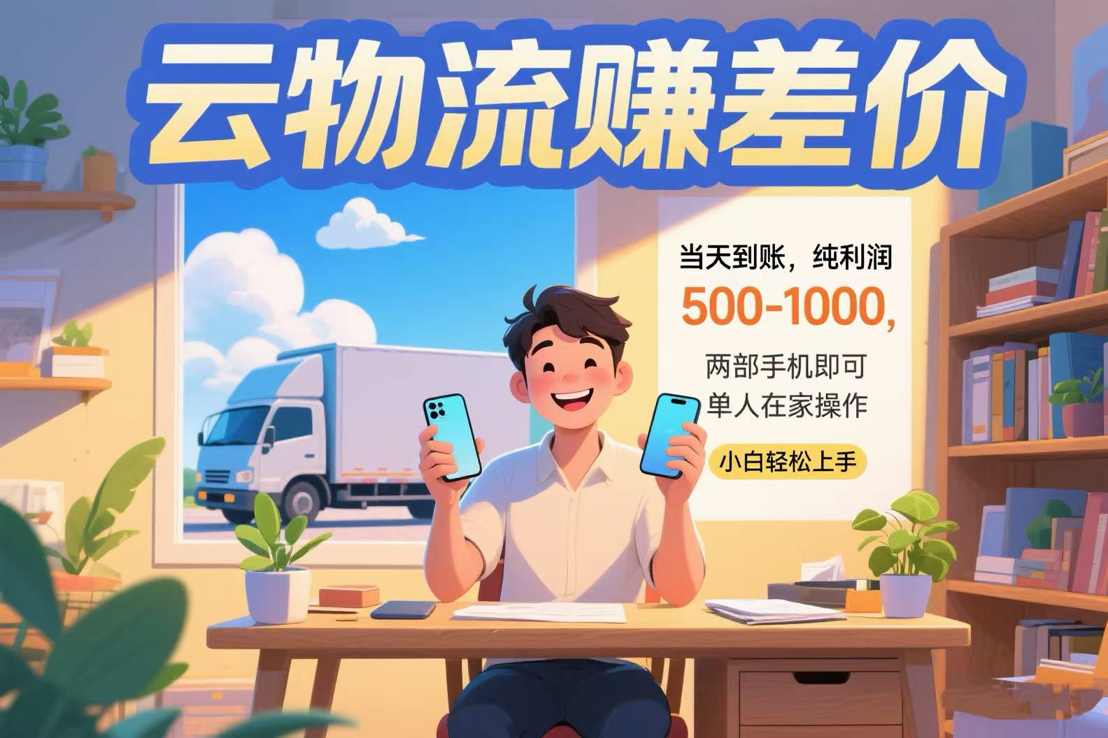 云物流赚差价 当天到账纯利润500-1000 两部手机即可 可单人在家操作 小…-雅芽云网创