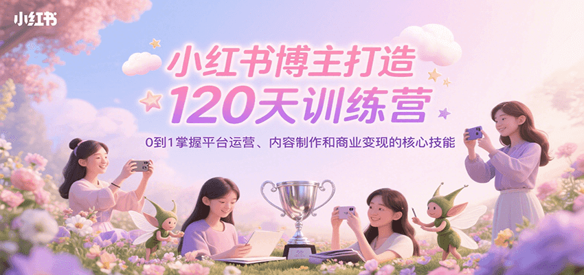 小红书博主打造120天训练营，0到1掌握平台运营、内容制作和商业变现-雅芽云网创