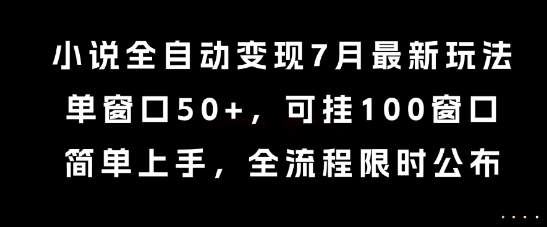 小说全自动变现7月玩法，单窗口50+，可挂100窗口，简单上手，全流程限时公布【揭秘】-雅芽云网创